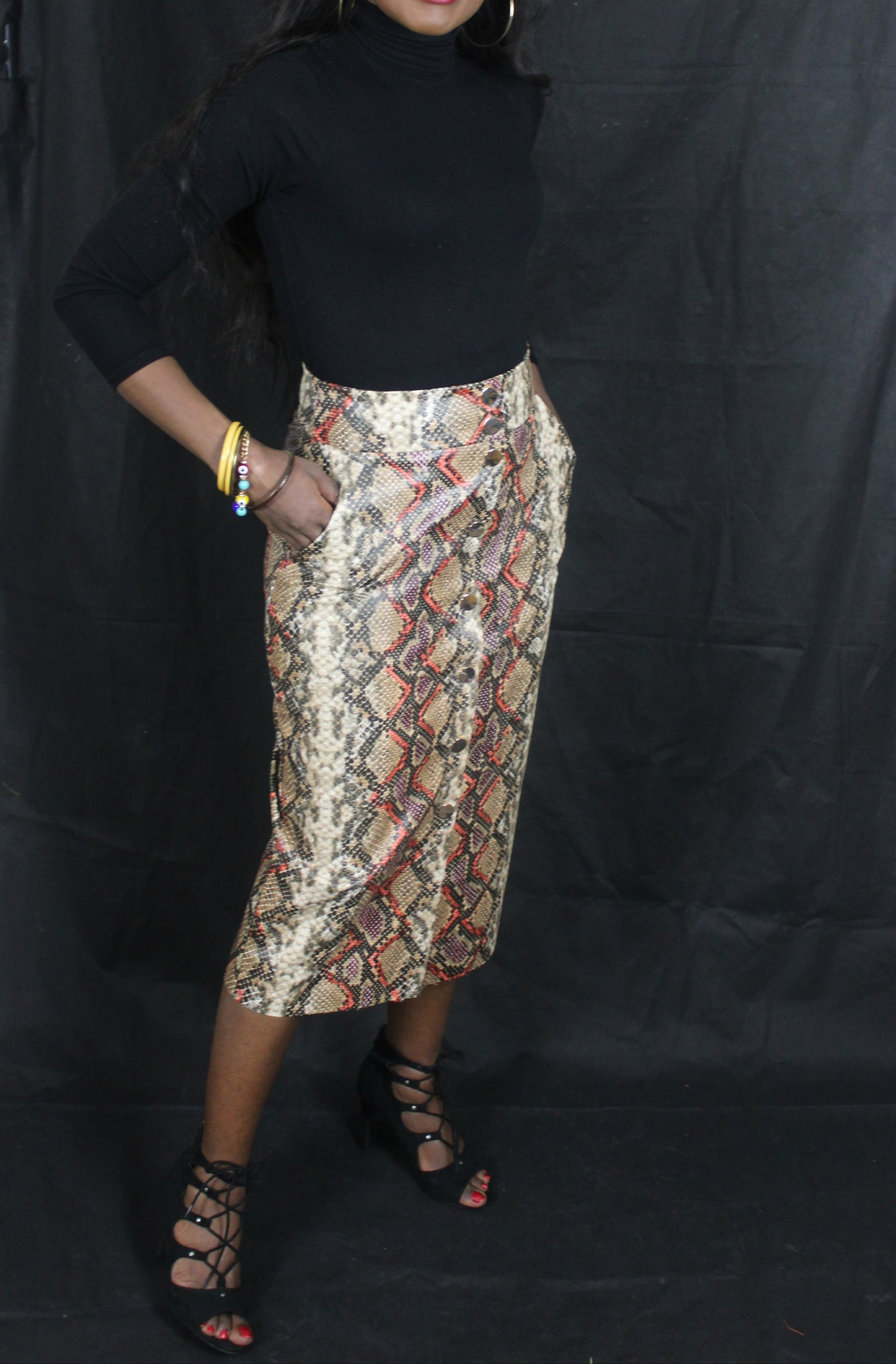 Faux leather animal print skirt