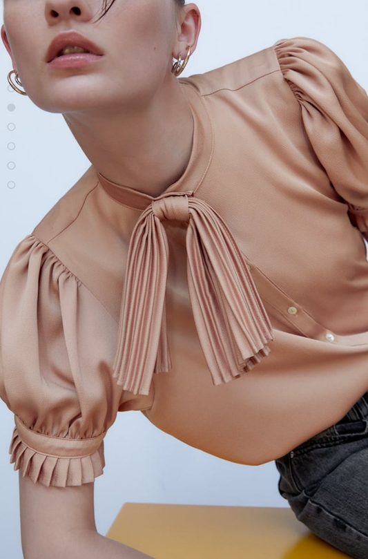 Blouse with pleated bow