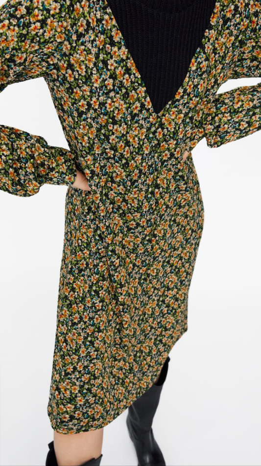 Floral dress with contrast fabric