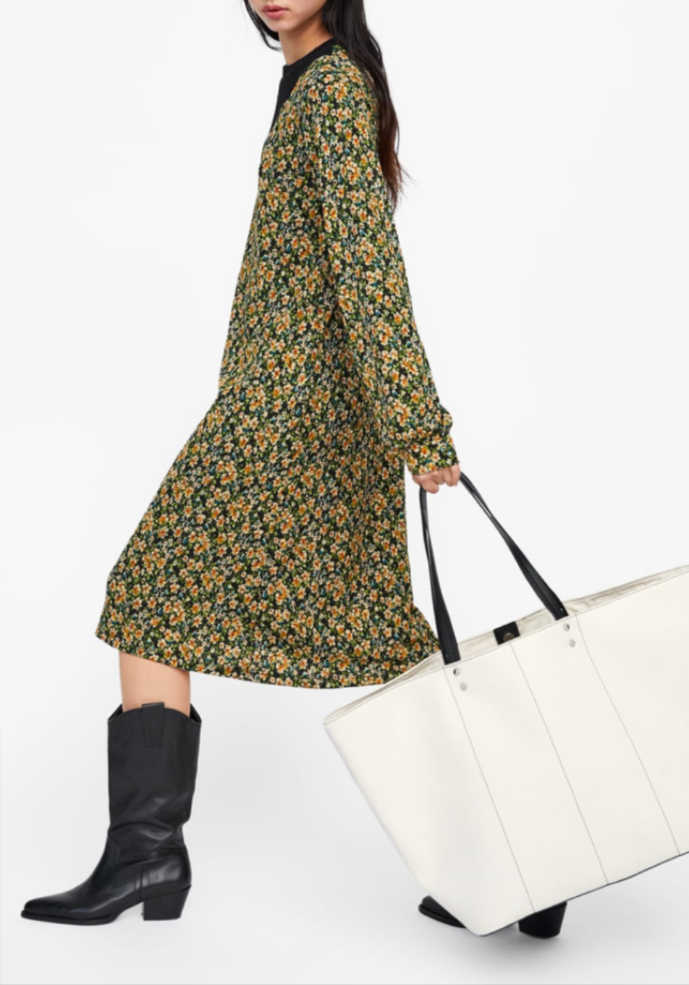 Floral dress with contrast fabric