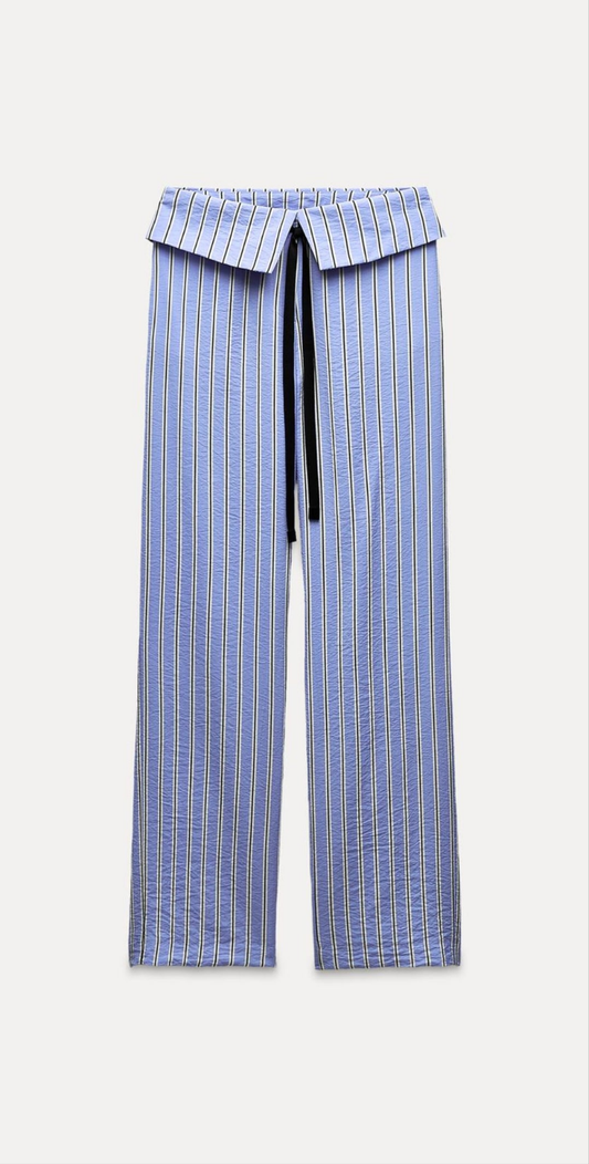 Stripped trousers with turn down waist