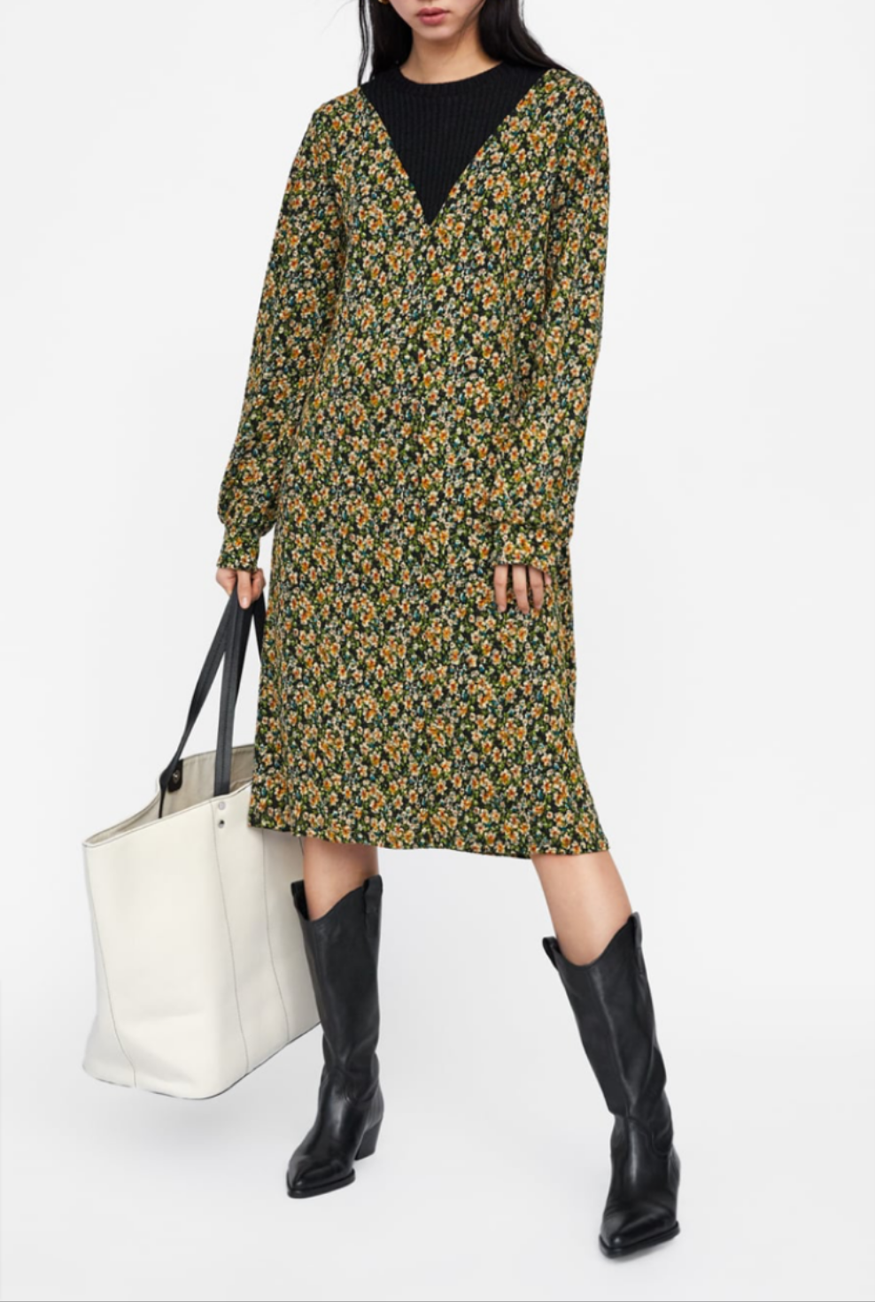 Floral dress with contrast fabric