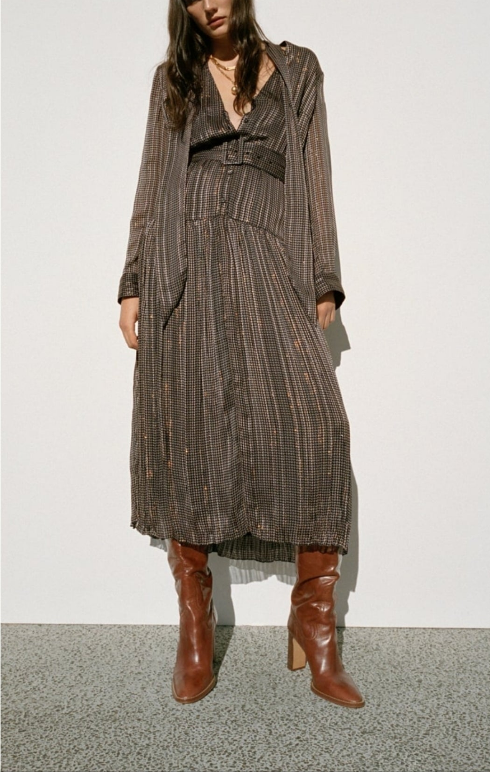Long pussybow metallicalic thread Dress
