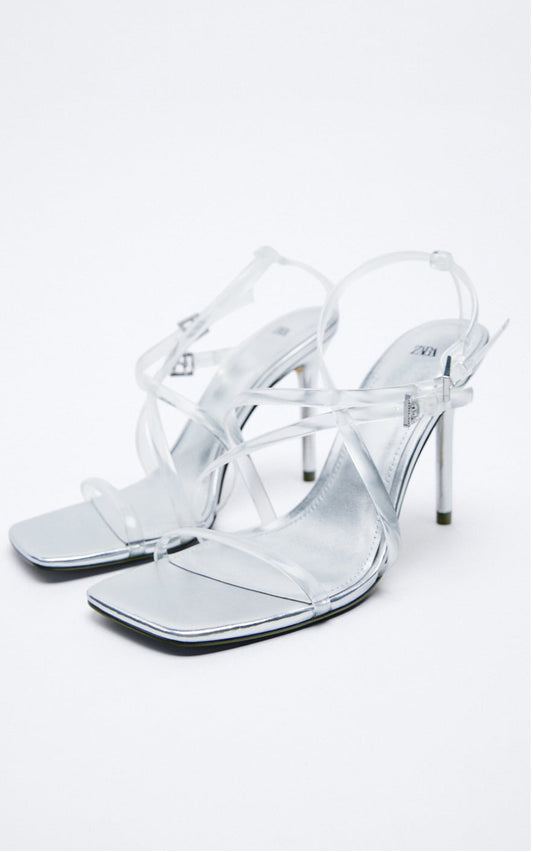Zara heeled Vynal sandals with buckles size UK 6 Euro 39
