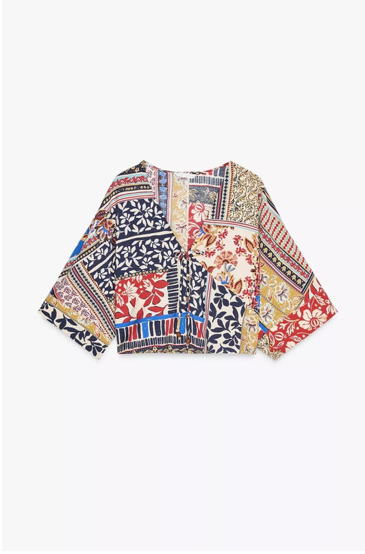 PATCHWORK PRINT BLOUSE