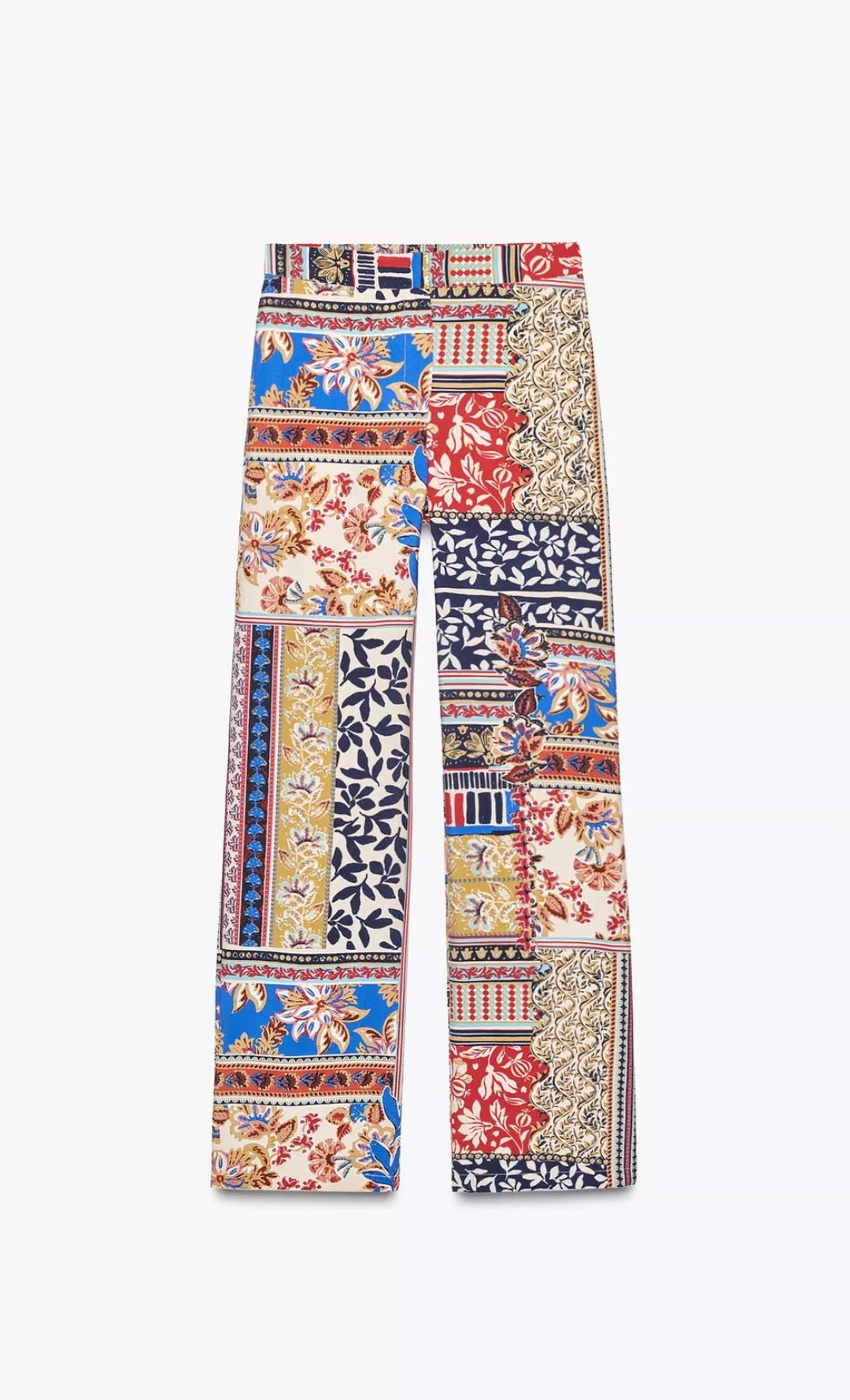 Patchwork print wide leg trousers