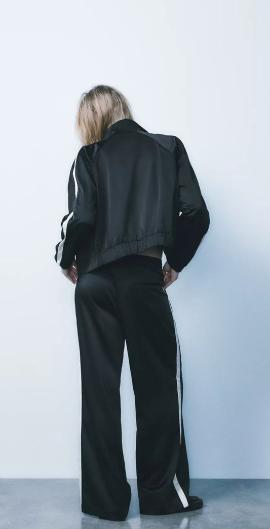 SATIN JACKET and TROUSER SET WITH SIDE STRIPE