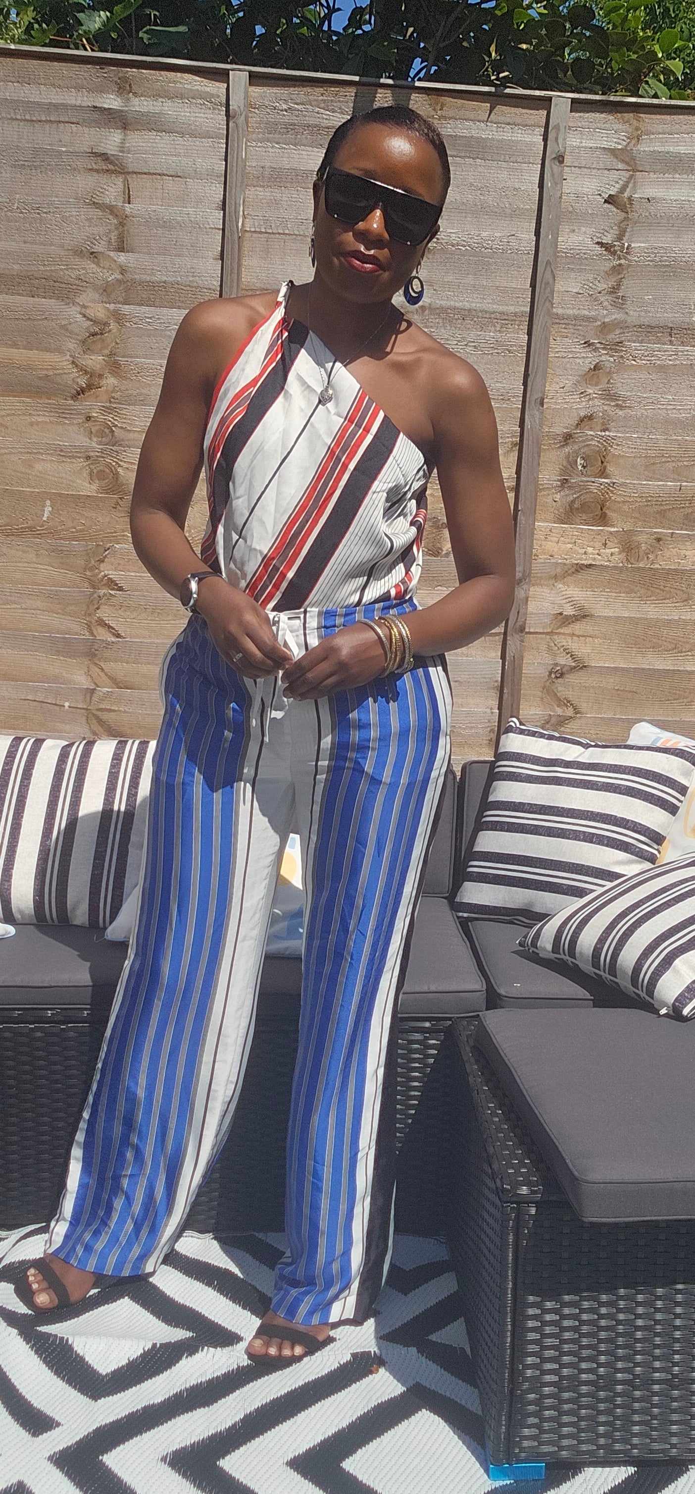 Striped trousers with drawsting