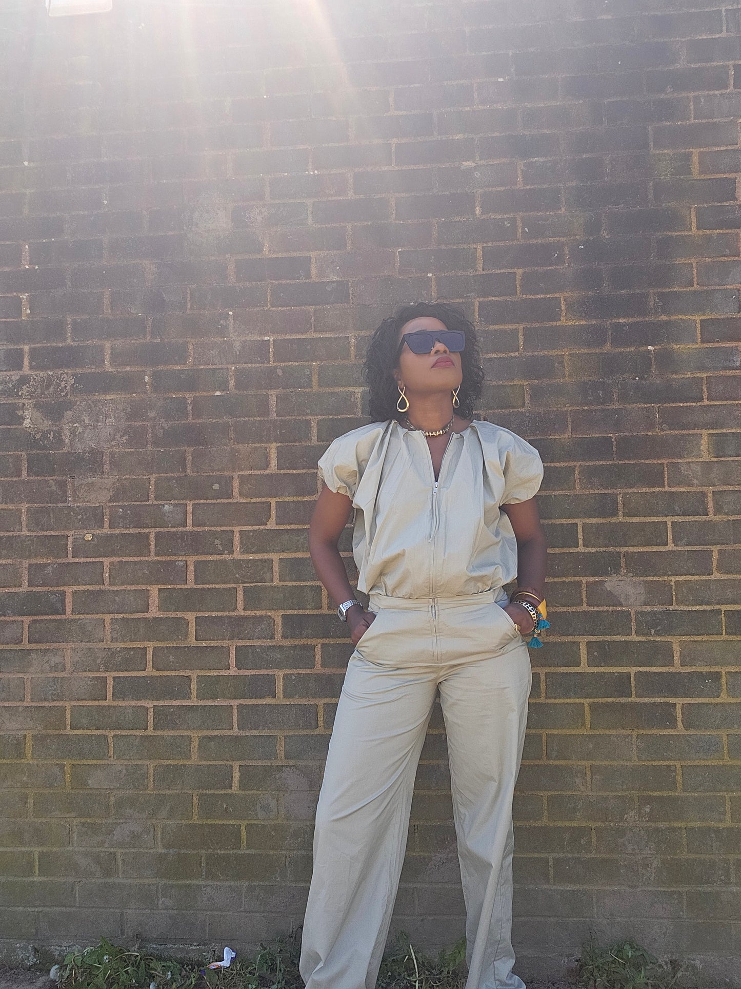 Voluminous sleeve jumpsuit