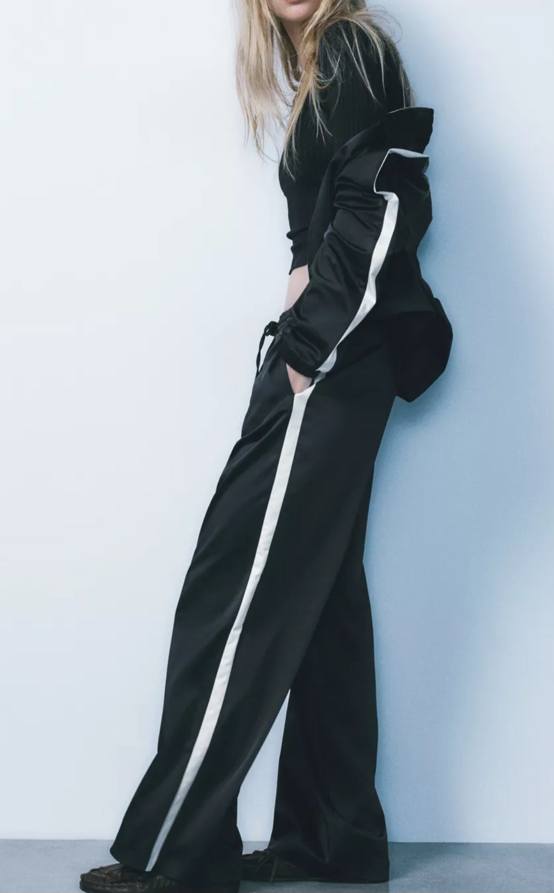 SATIN JACKET and TROUSER SET WITH SIDE STRIPE