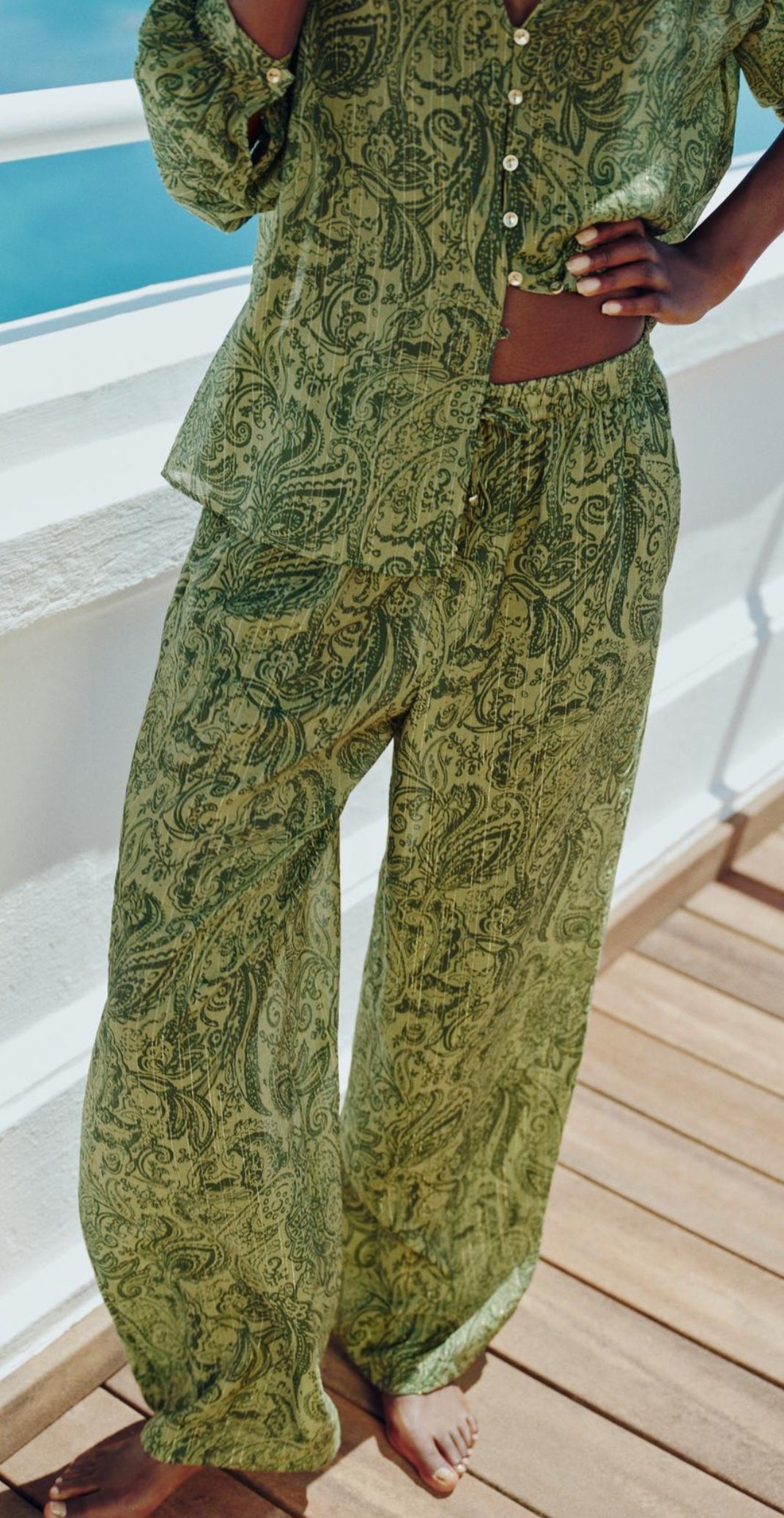 METALLIC THREAD PRINTED TROUSERS