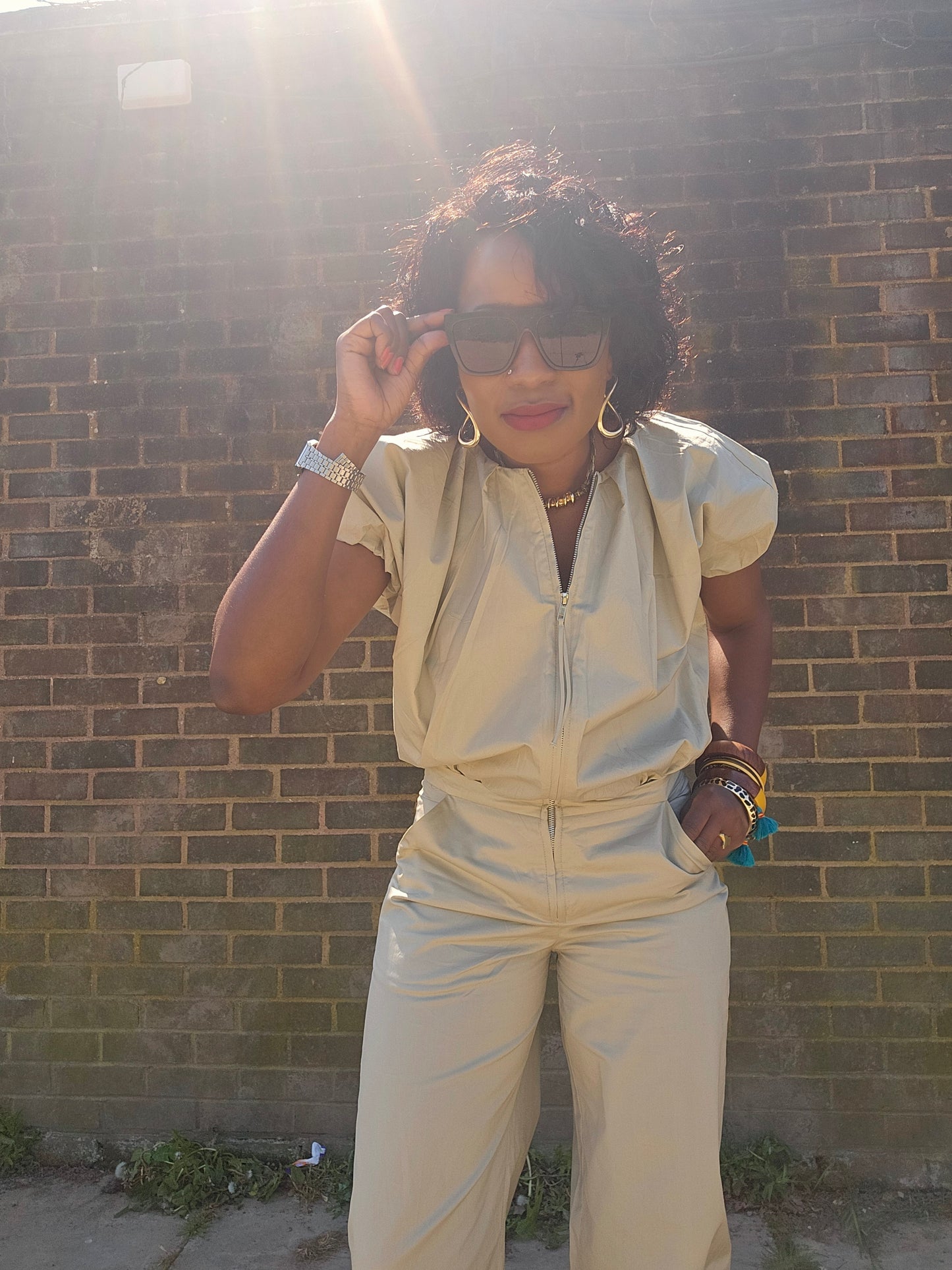 Voluminous sleeve jumpsuit