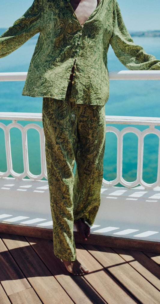 METALLIC THREAD PRINTED TROUSERS