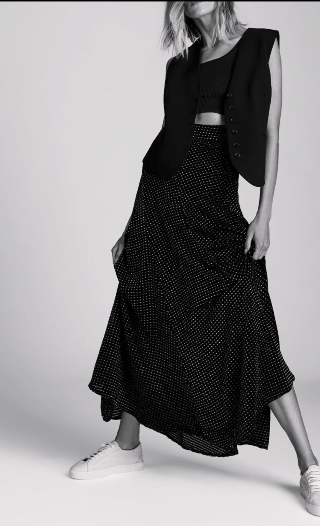 Long  velvet skirt  with metallic dots