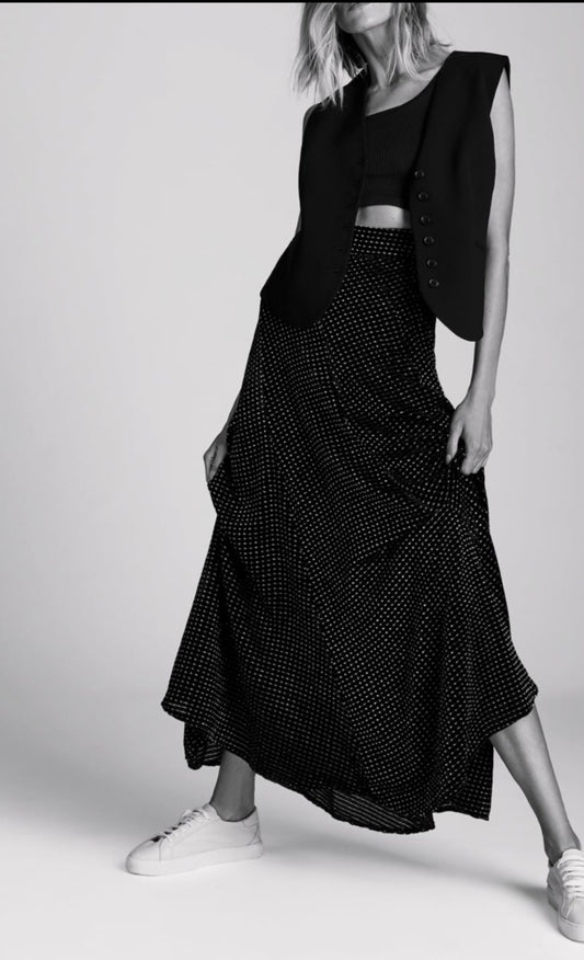 Long  velvet skirt  with metallic dots