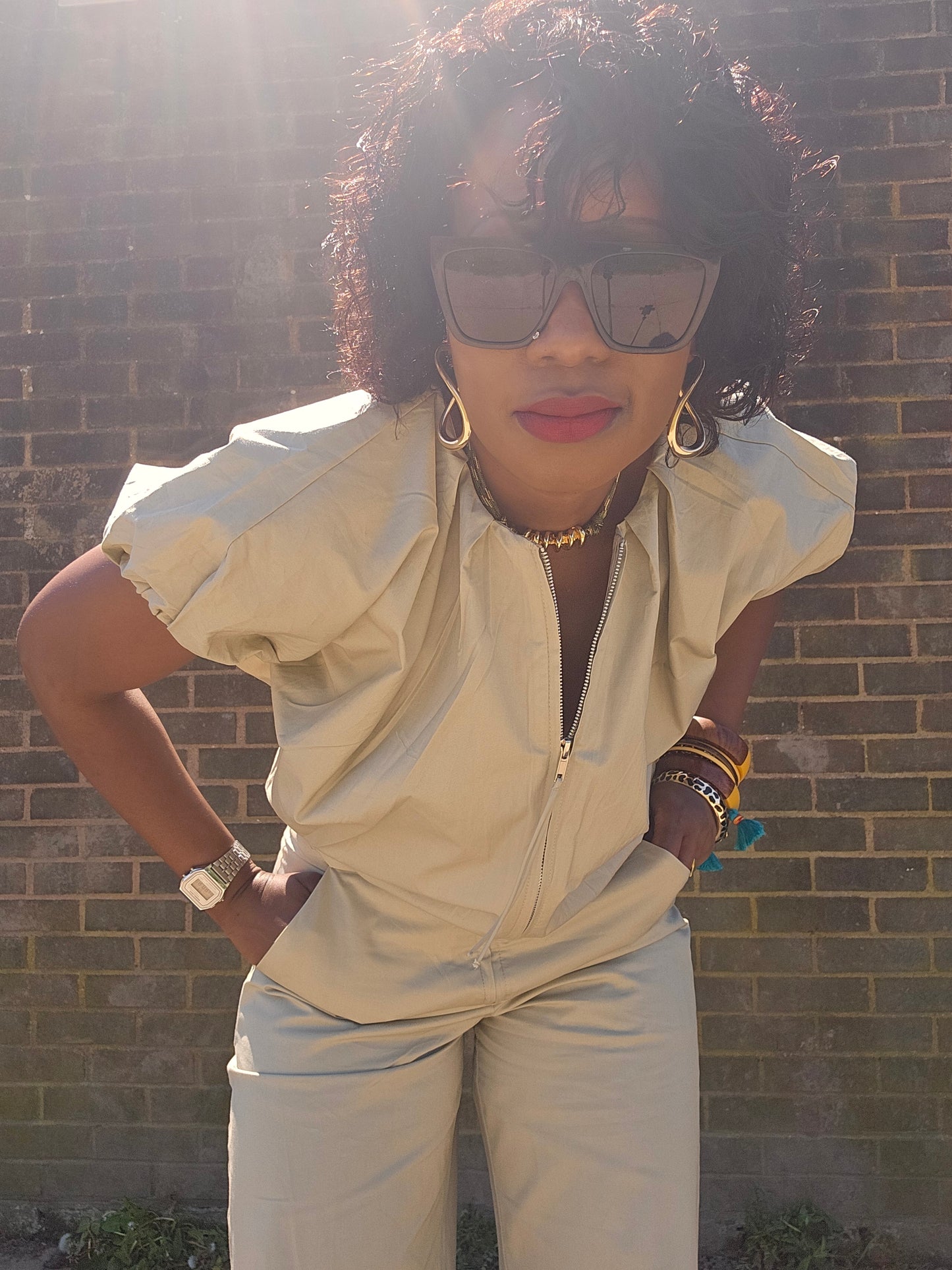 Voluminous sleeve jumpsuit