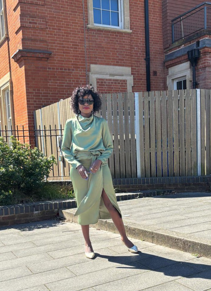 Satin cordinates skirt with matching top