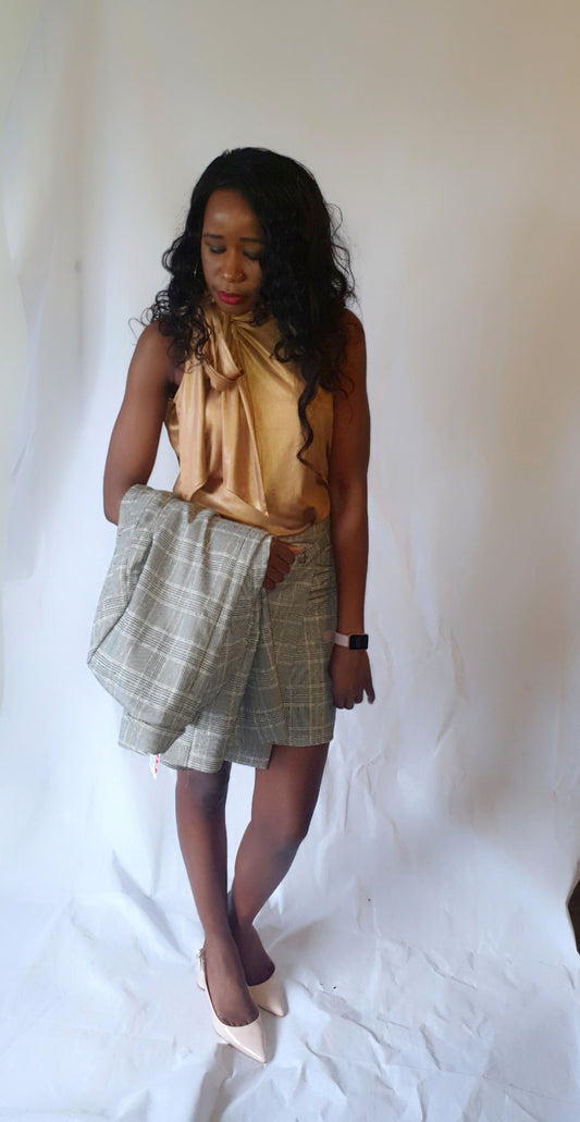 Shimmer with high neck tie