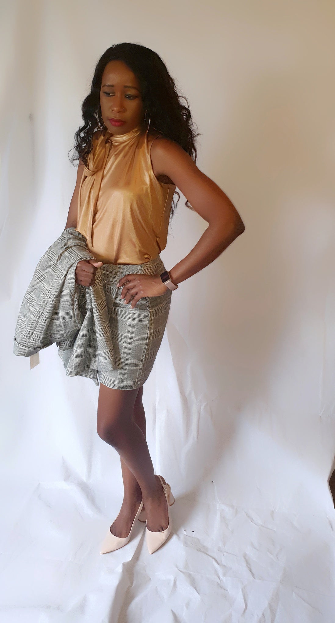 Shimmer with high neck tie